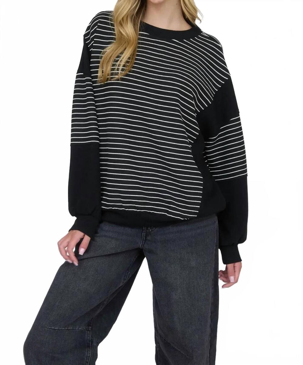 NEW J.O.A. contrast stripe raw edge sweater in black